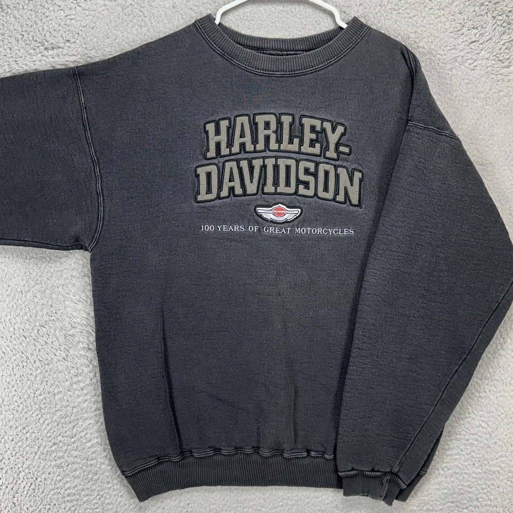 VINTAGE Harley-Davidson Men Crewneck Sweatshirt XL Black Motorcycle Embroidered